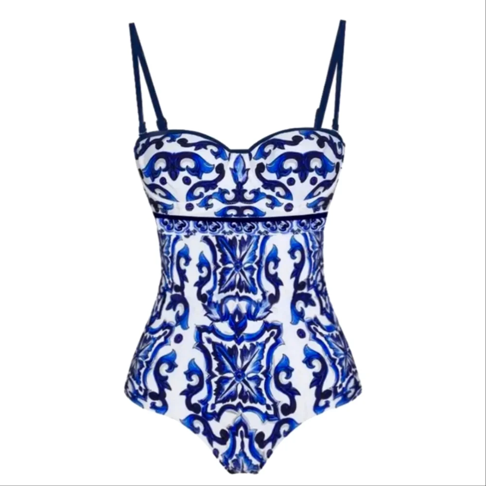 Blue and White Patterned Women's Swimsuit